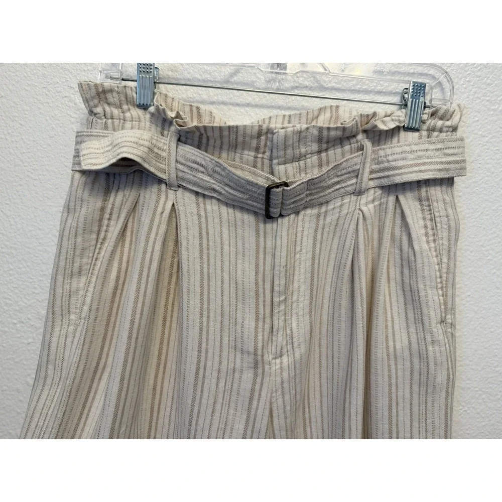 Banana Republic Linen Blend Pants Size 8 Wide Leg Belted Coastal Paper Bag Waist